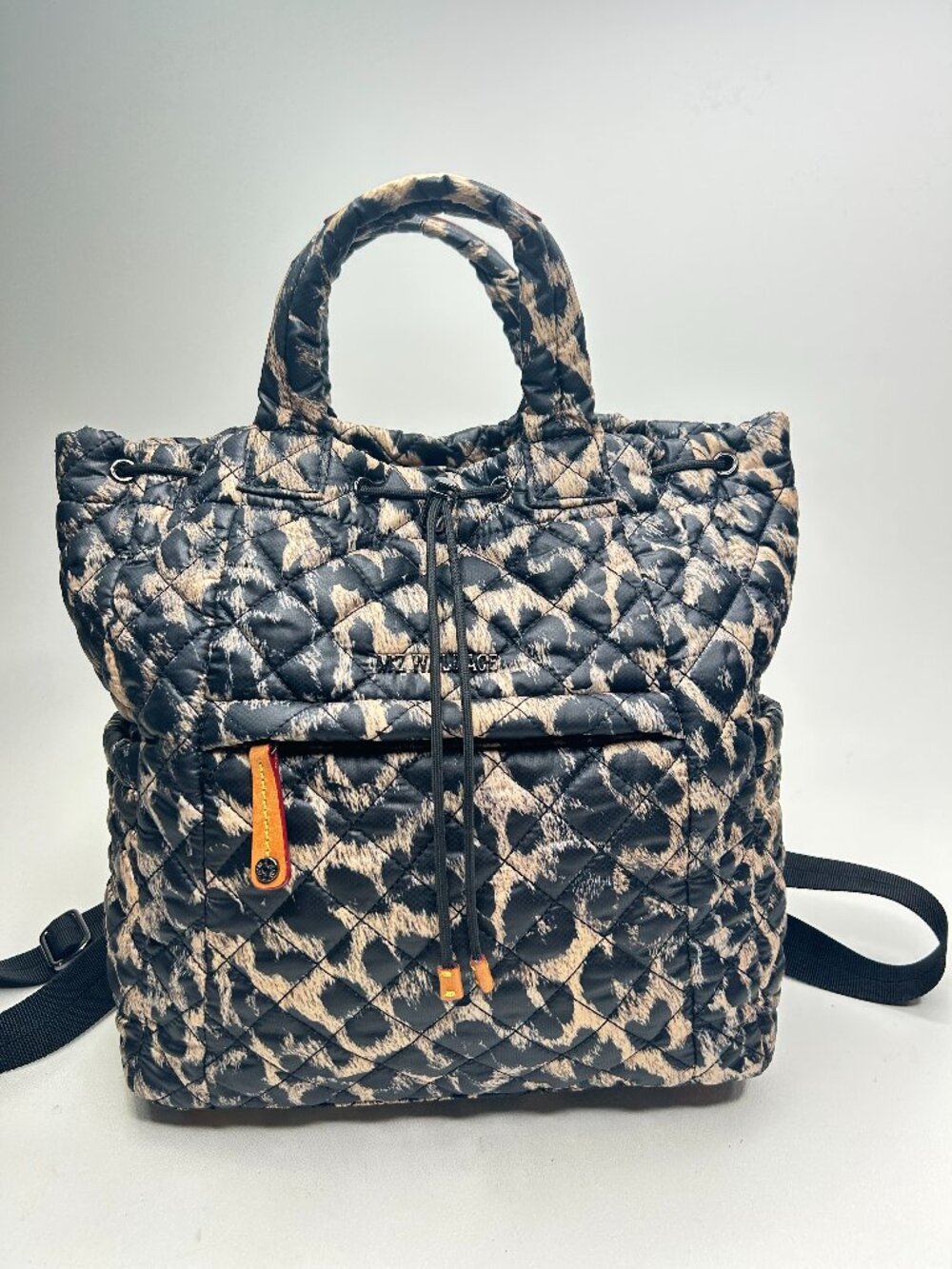MZ WALLACE Metro Convertible Backpack Tote Leopard Quilted Nylon Shoulder Bag
